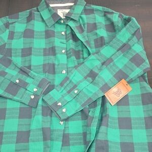 Green and Black Plaid Button Down Shirt